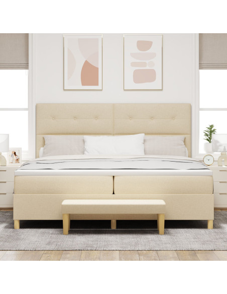 Letto Box Spring con Materasso e Panchetta Crema 200x200 cm Tessuto