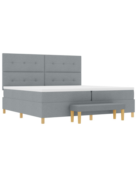 Letto Box Spring con Materasso e Panchina Grigio Chiaro 200x200 cm Tessuto