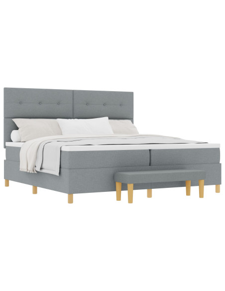 Letto Box Spring con Materasso e Panchina Grigio Chiaro 200x200 cm Tessuto