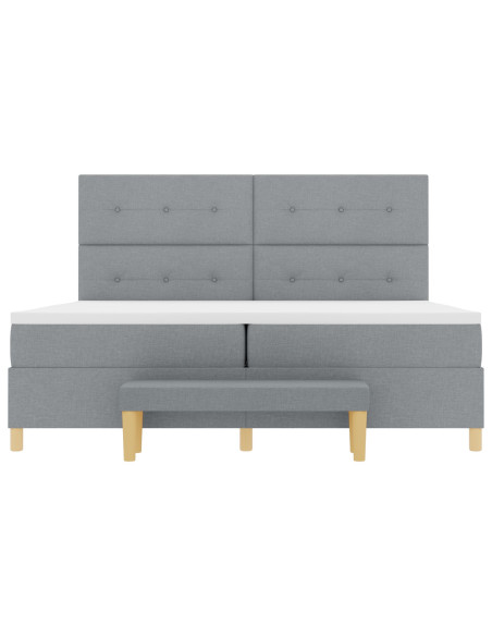 Letto Box Spring con Materasso e Panchina Grigio Chiaro 200x200 cm Tessuto