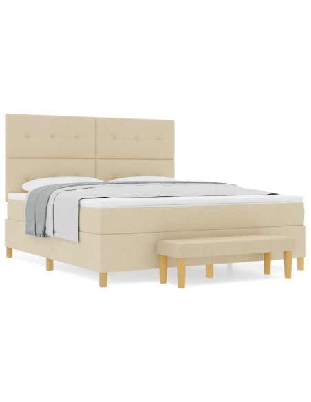 Letto a Molle con Materasso e Panchina Crema 180x200 cm Tessuto