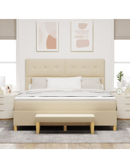 Letto a Molle con Materasso e Panchina Crema 180x200 cm Tessuto