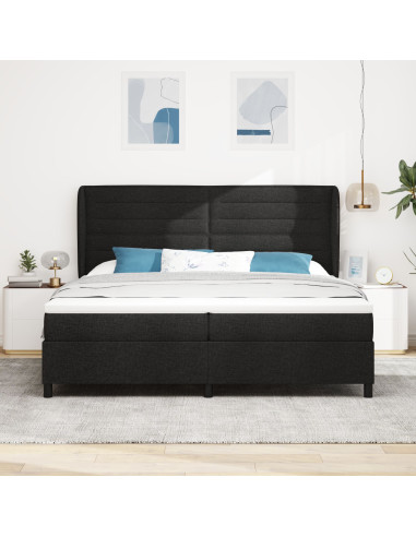 Letto a molle con materasso Nero 200 x 200 cm Tessuto