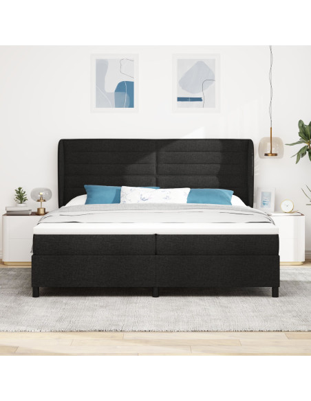 Letto Box Spring con Materasso Nero 200x200 cm Tessuto