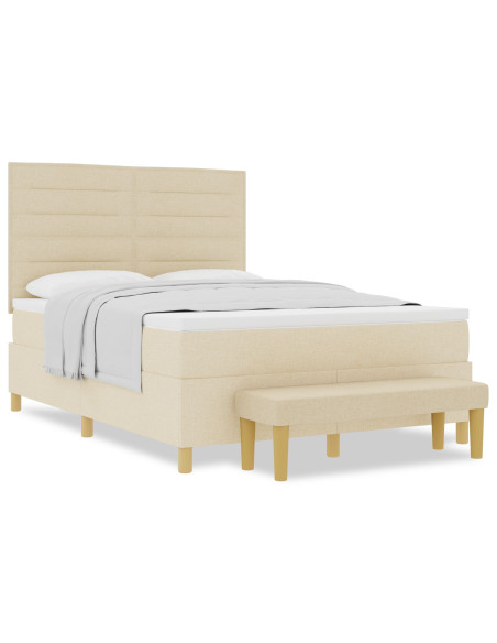 Letto Box Spring  con Materasso e Panchina Panna 140x200 cm Tessuto