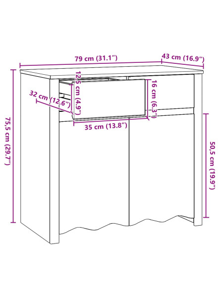 Sideboard  ""DRAMMEN"" 79x43x75,5 cm Legno Massello di Pino
