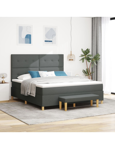 Letto con Box Spring  con Materasso e Panca Grigio Scuro 180x200 cm Tessuto