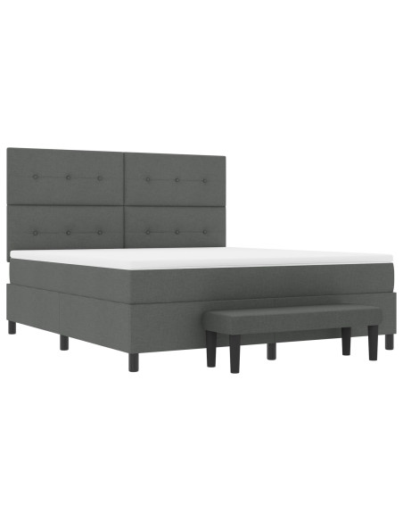 Letto con Box Spring  con Materasso e Panca Grigio Scuro 180x200 cm Tessuto