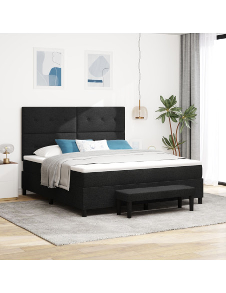 Letto Box Spring  con Materasso & Panchina Nera 180x200 cm Tessuto