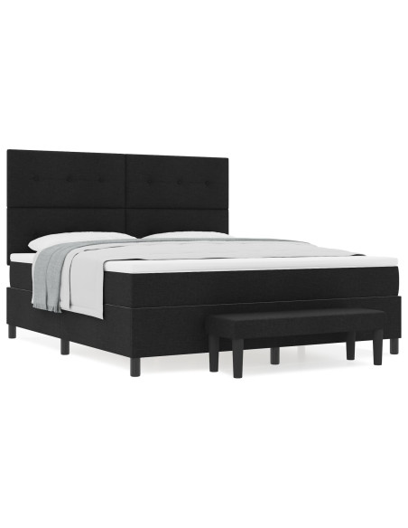 Letto Box Spring  con Materasso & Panchina Nera 180x200 cm Tessuto