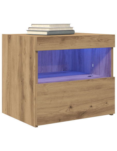 Comodino  con luci LED Rovere Artigianale 50x40x45 cm