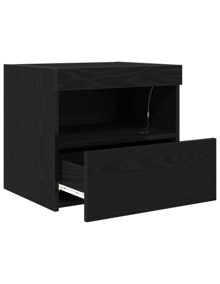 Comodino  con luci LED Rovere Nero 50x40x45 cm