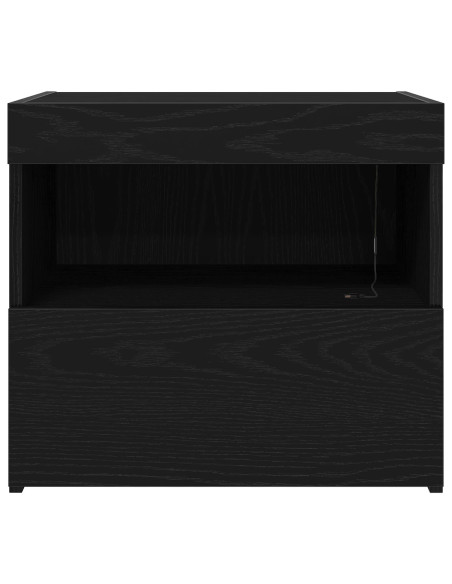 Comodino  con luci LED Rovere Nero 50x40x45 cm