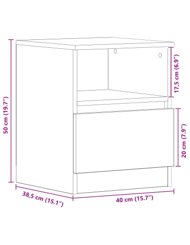 Armadio da Notte con cassetto 2 pcs Rovere Nero 40 x 40 x 50 cm