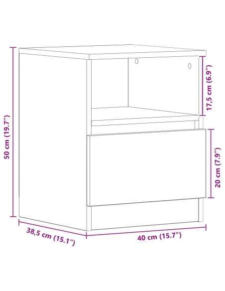 Armadio da Notte con cassetto 2 pcs Rovere Nero 40 x 40 x 50 cm