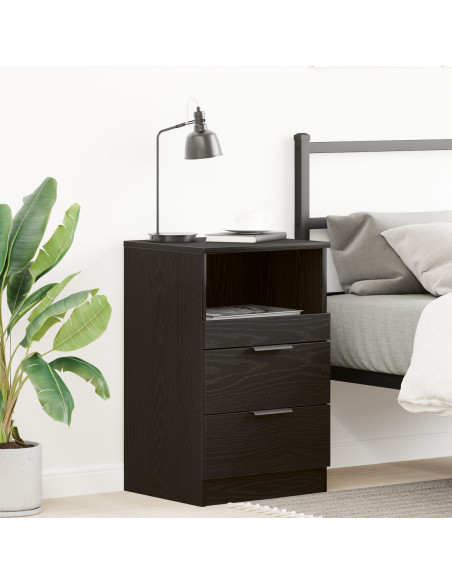 Comodino  Nero Rovere 40x35x65 cm Realizzato in Legno Ingegnerizzato