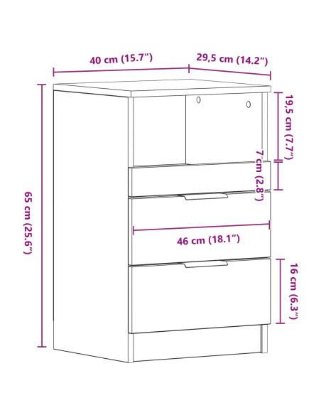 Armadio da Notte con cassetto 2 pcs Rovere Nero 40 x 35 x 65 cm