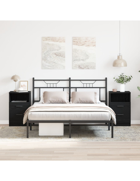 Armadio da Notte con cassetto 2 pcs Rovere Nero 40 x 35 x 65 cm