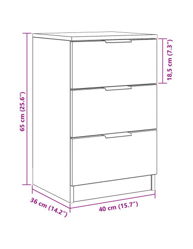 Armadio da Notte Rovere Nero 40 x 65 x 65 cm Legno multistrato