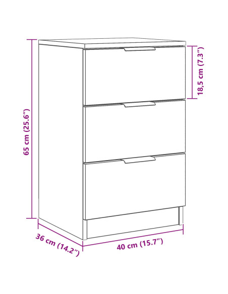 Armadio da Notte Rovere Nero 40 x 65 x 65 cm Legno multistrato