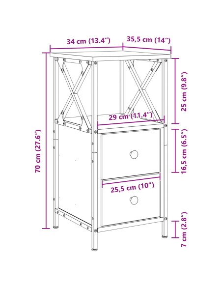 Armadio da Notte con cassetto Rovere Nero 34 x 35,5 x 70 cm