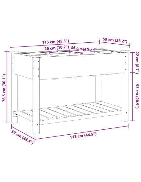 Fioriera da Giardino con Griglie 115x59x76 cm in Legno Massello di Abete