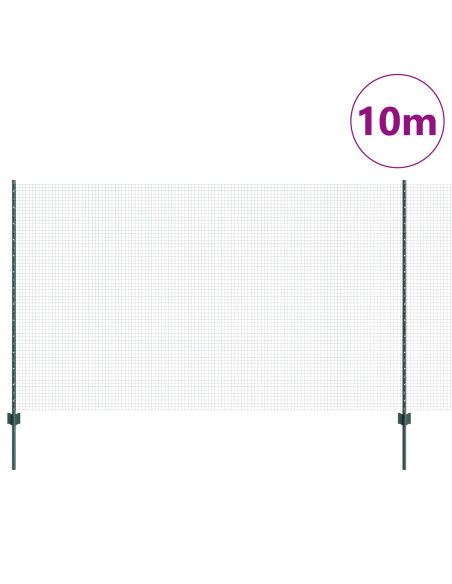 Recinzione in Filo Saldato  con 5 Pali U Verde 1.4x10 m Acciaio