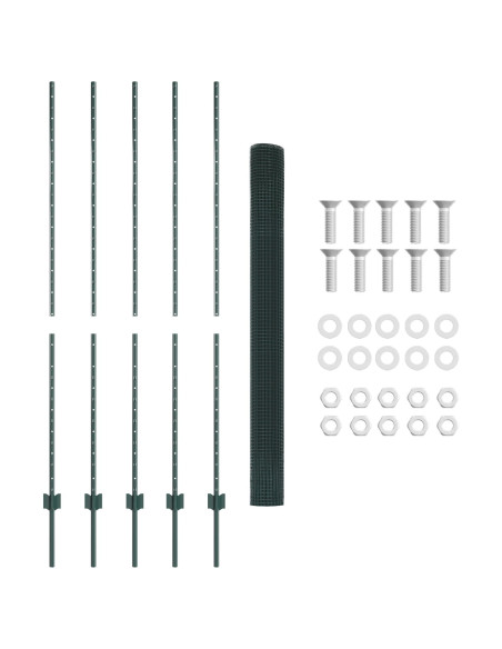Recinzione in Filo Saldato  con 5 Post in U Verde 1,6x10 m Acciaio