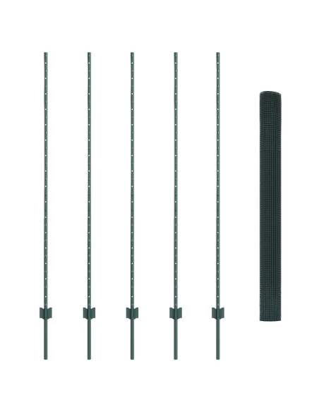 Recinzione in Filo Saldato  con 5 Post in U Verde 1,6x10 m Acciaio