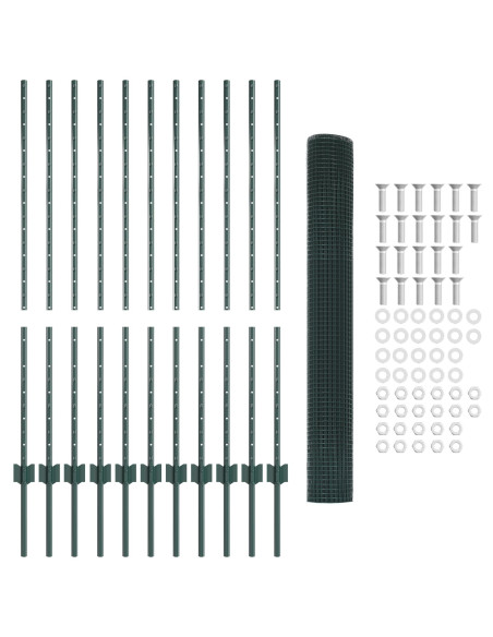 Recinzione in Rete Saldato  con 11 Post U Verde 1.2x25 m Acciaio