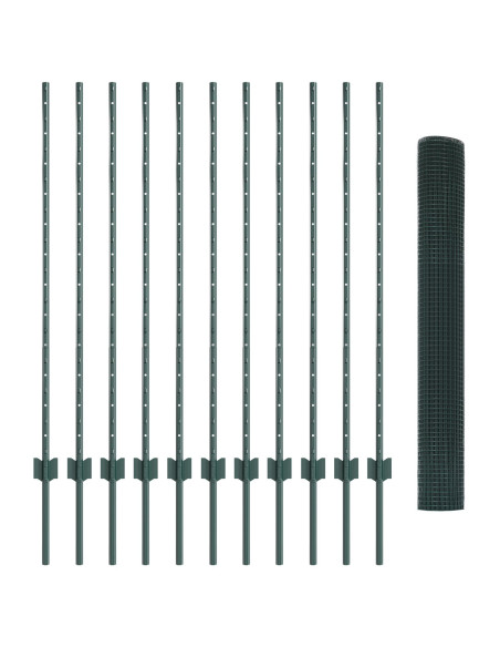 Recinzione in Rete Saldato  con 11 Post U Verde 1.2x25 m Acciaio