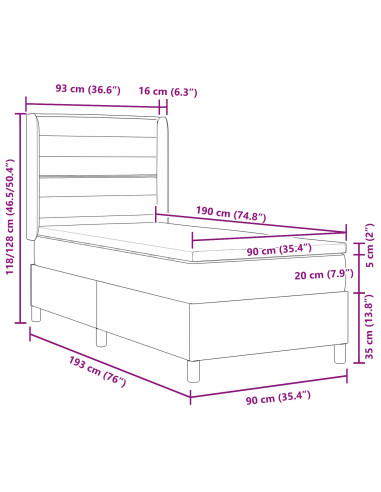 Letto a molle con materasso Marrone scuro 90 x 190 cm Tessuto