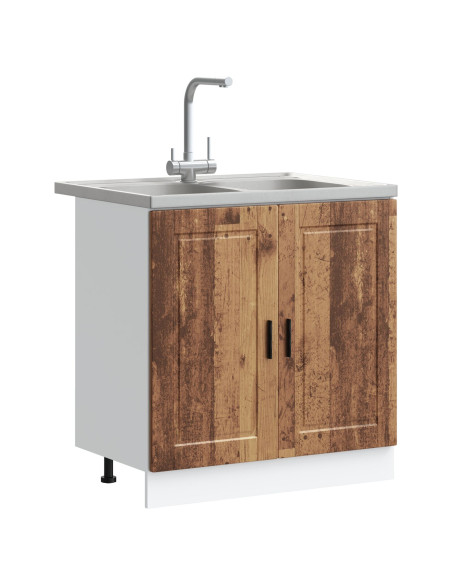 Mobile base per lavabo ""Porto"" con lavabo in legno antico 80x46x84,5 cm in legno ingegnerizzato