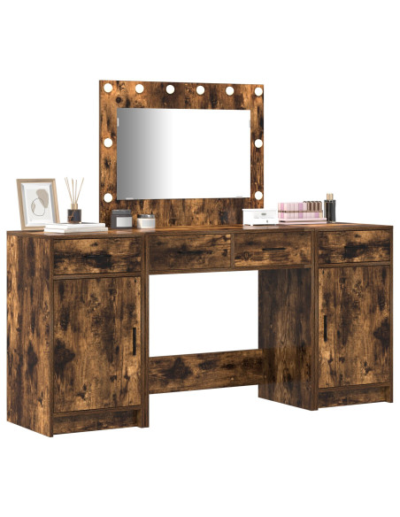 Set da toeletta 3 pezzi  con LED in legno ingegnerizzato rovere fumé