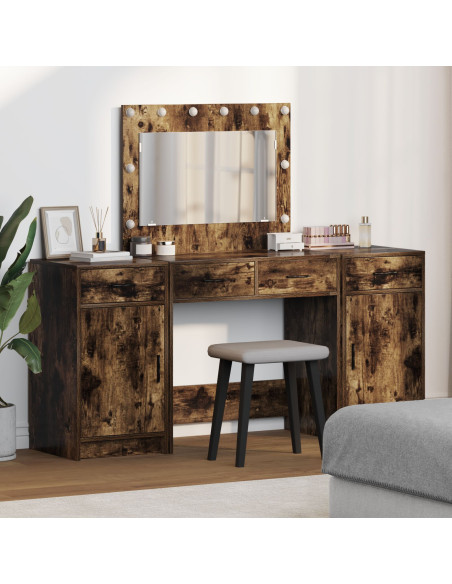 Set da toeletta 3 pezzi  con LED in legno ingegnerizzato rovere fumé