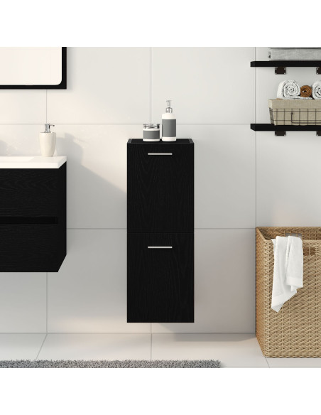 Armadiolo da Bagno  Nero Rovere 30x30x80 cm in legno ingegnerizzato