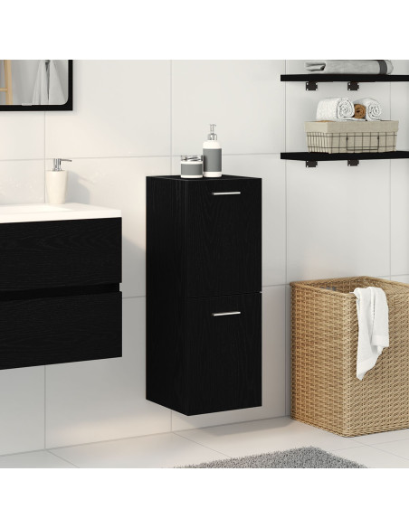 Armadiolo da Bagno  Nero Rovere 30x30x80 cm in legno ingegnerizzato