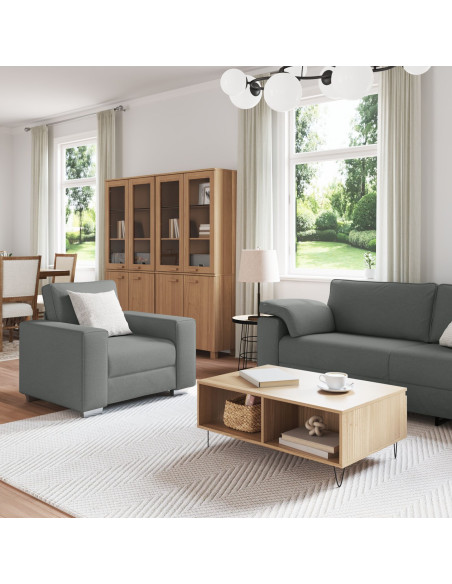 Set divano 3 pezzi con cuscini grigi scuri