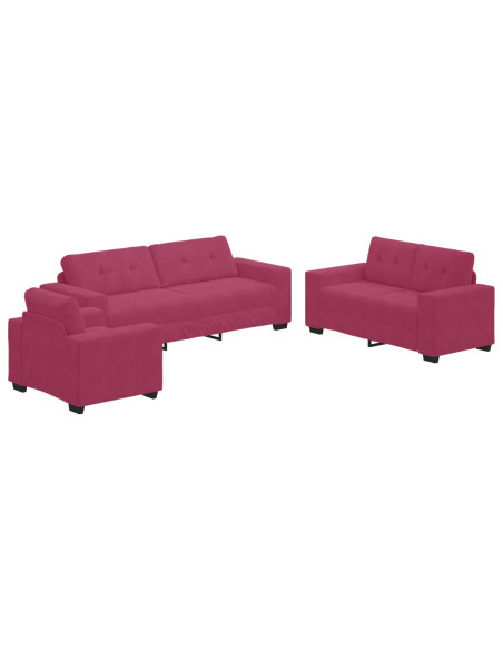 Set Divano 3 Pezzi con Cuscini Velluto Rosso Vino