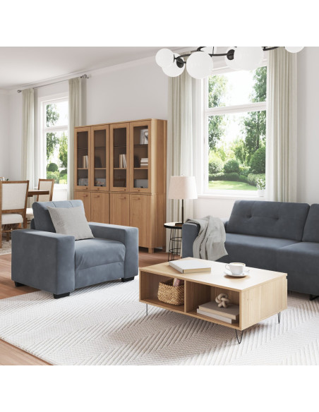 Set Divano a 3 Pz con Cuscini in Velluto Grigio Scuro