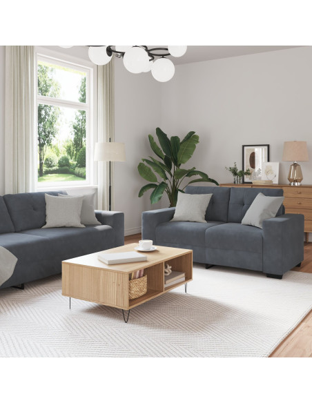 Set Divano a 3 Pz con Cuscini in Velluto Grigio Scuro