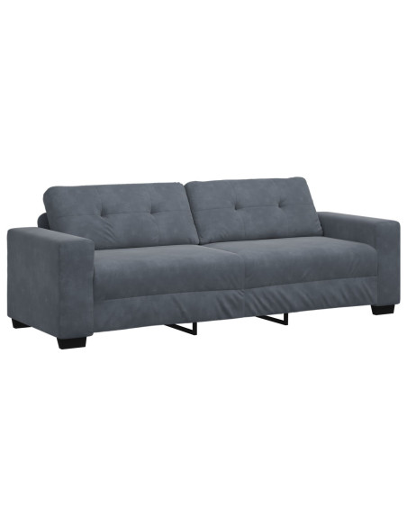 Set Divano a 3 Pz con Cuscini in Velluto Grigio Scuro