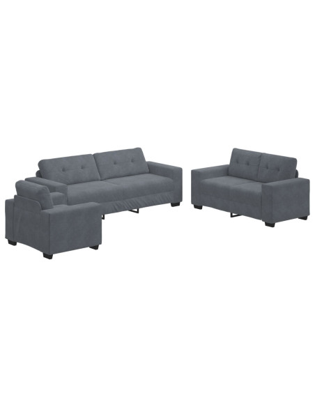 Set Divano a 3 Pz con Cuscini in Velluto Grigio Scuro