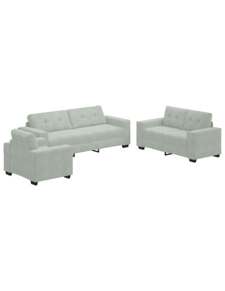 Set Divano a 3 Pezzi con Cuscini Velluto Grigio Chiaro