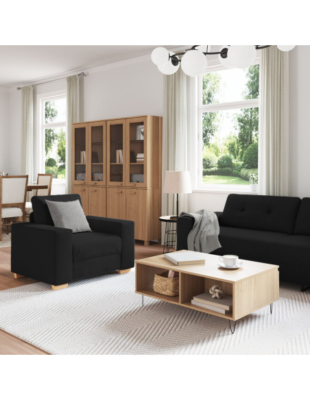 Divano 3 pcs Nero 221 x 80 x 80 cm Tessuto misto lino