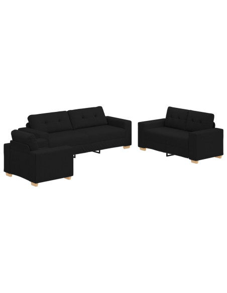 Set divano 3 pezzi con cuscini in tessuto nero
