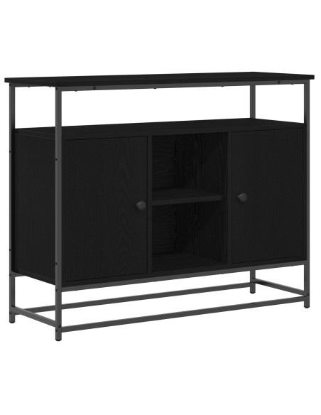 Sideboard  Nero Rovere 100x35x80 cm Legno ingegnerizzato e Acciaio