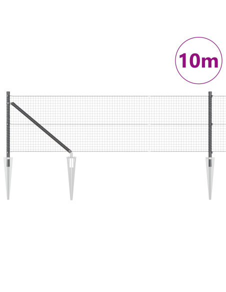 Recinzione in Filo Saldato  con 7 Picchetti a Spina Grigio 0.8x10 m Acciaio
