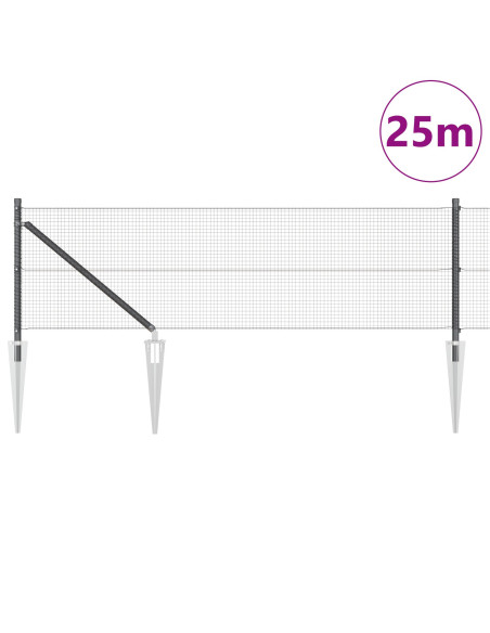Recinzione in Filo Saldato  con 13 Picchetti Grigio 0.6x25 m Acciaio