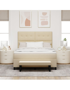 Letto a molle con materasso Crema 140 x 200 cm Tessuto 2